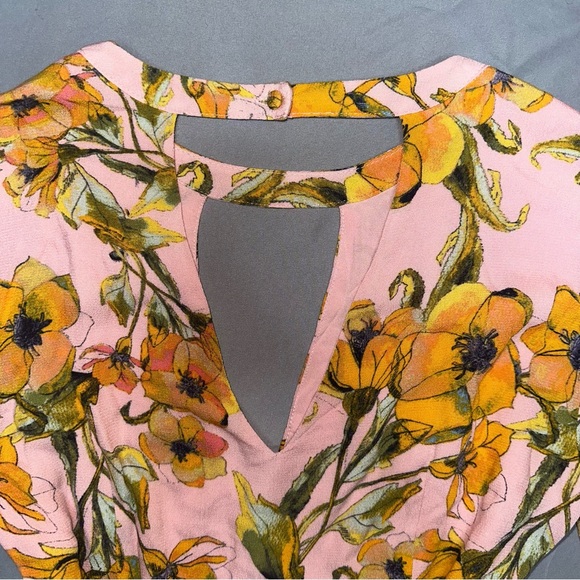 Free People Tegan Printed Floral Pleated Dress | Pink & Yellow | Size 6 - Picture 8 of 11